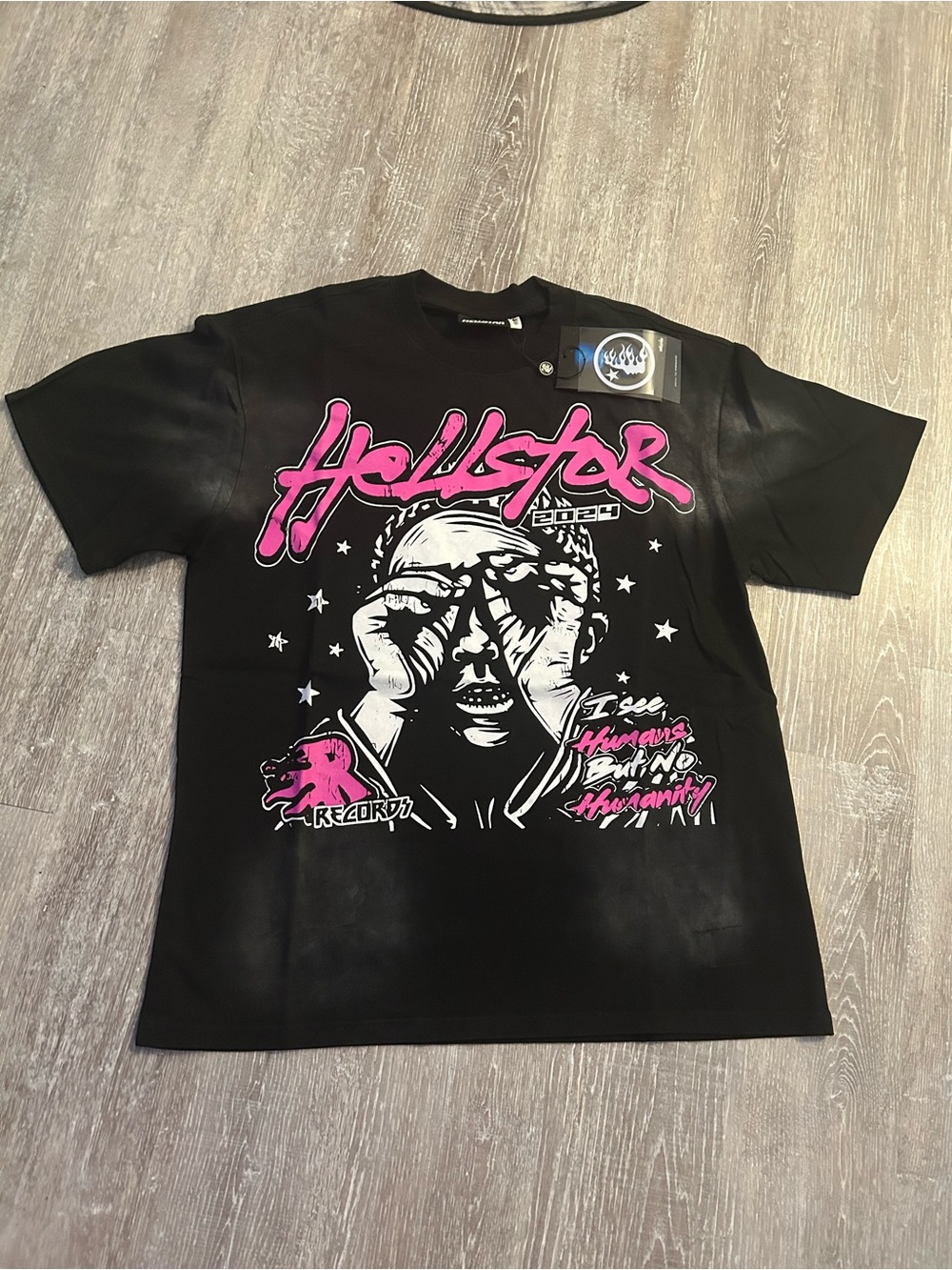 Black Hellstar Graphic Tee with Pink Accents - Men